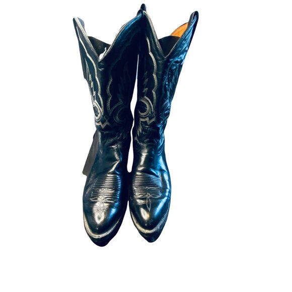 Vintage Tony Lama Men's Black Cowboy Boots Size 9.5D - Picture 4 of 7
